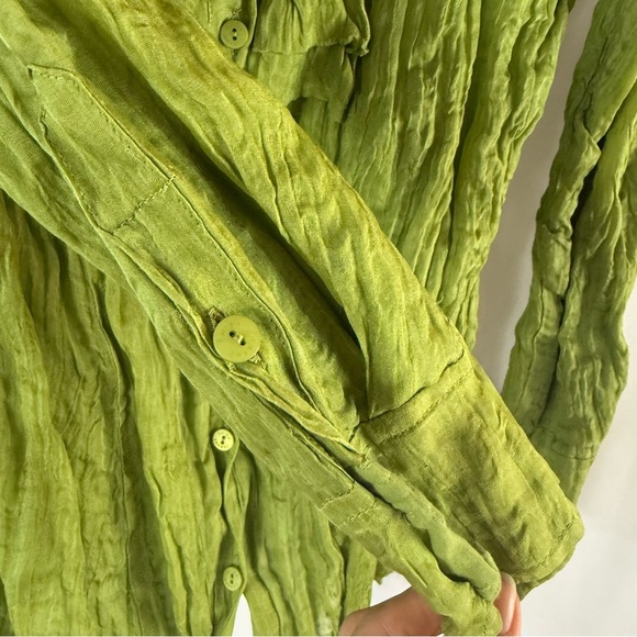 Luisa Cerano Green Crinkled Button-Up Blouse USA 14    43 % silk - Picture 8 of 16